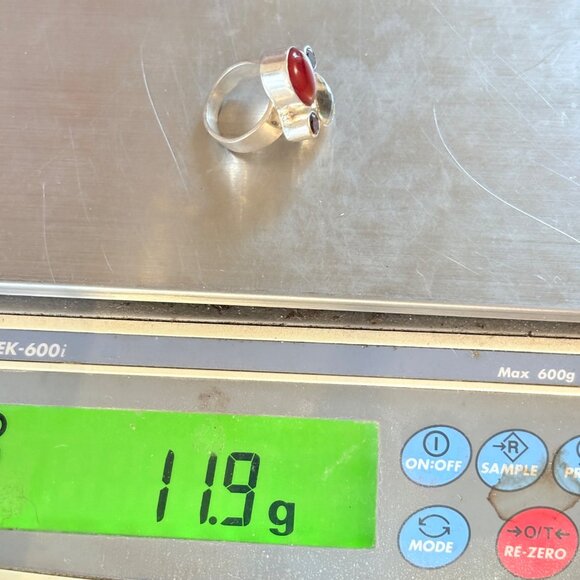 VTG Sterling Silver 925 Multi-Gemstone Bezel Set Statement Ring Size 7 - Picture 9 of 9